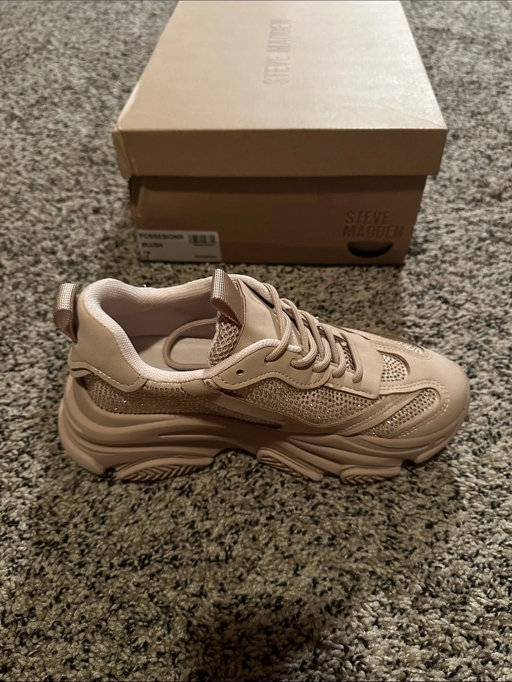 Steve Madden Kids Chunky Sneaker in Blush Pink with Rhinestones